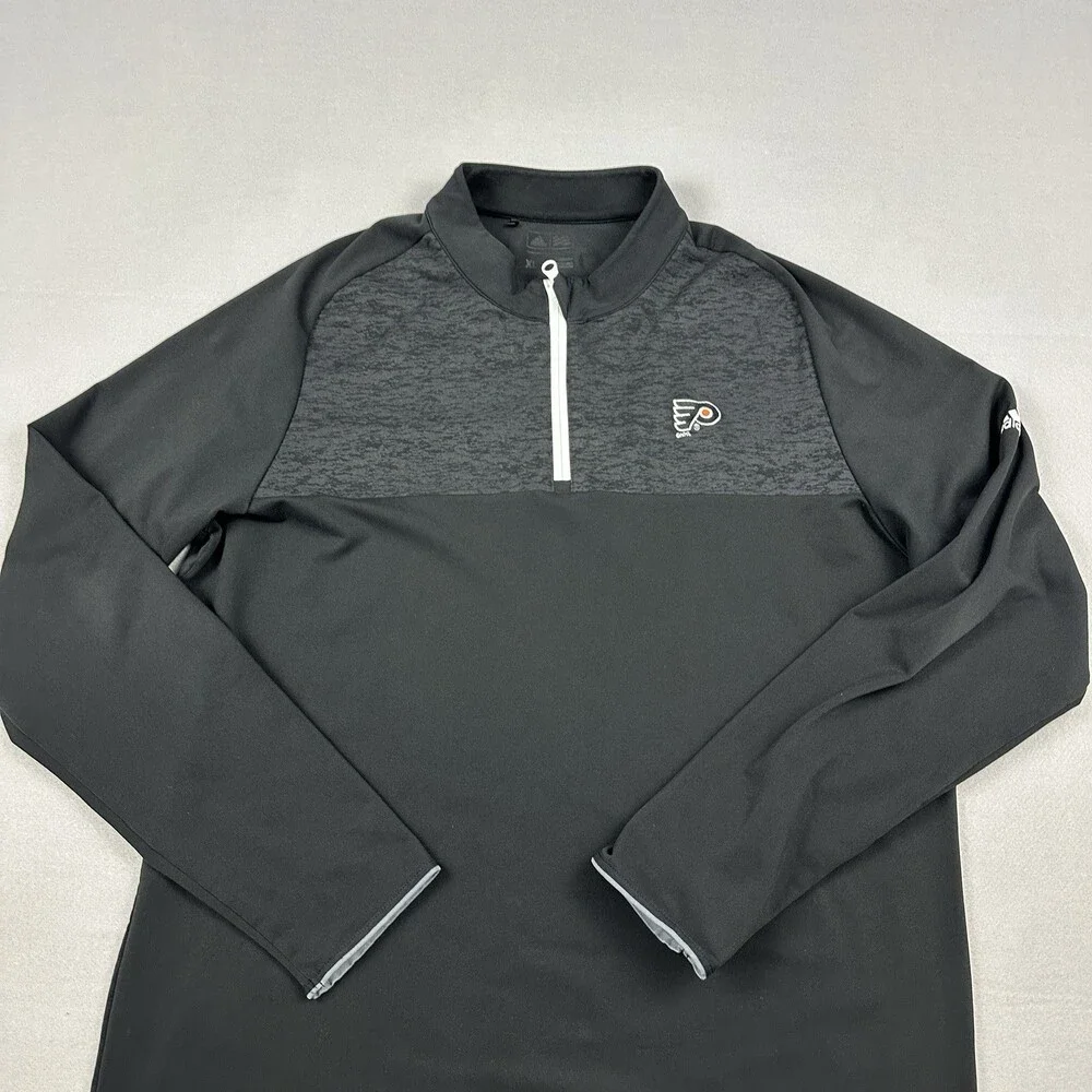 Philadelphia Flyers Sweater Men XL Gray Black Adidas 1/4 Zip NHL Hockey Pullover